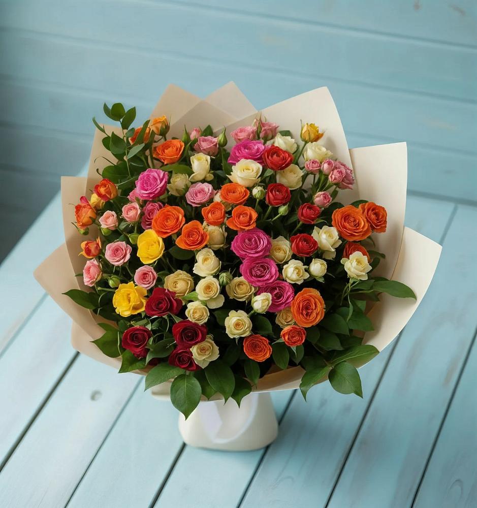 Букет Микс из разноцветных кустовых роз в Лимане