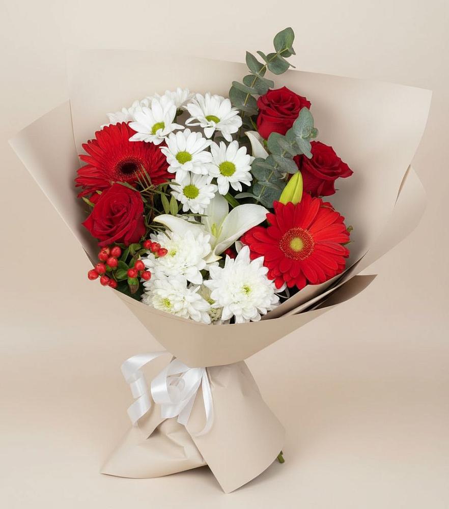 Букет цветов из: Розы, Хризантемы, Герберы и Лилии в Лимане